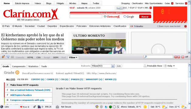 yslow clarin La página web del periódico Clarín analizada con YSlow