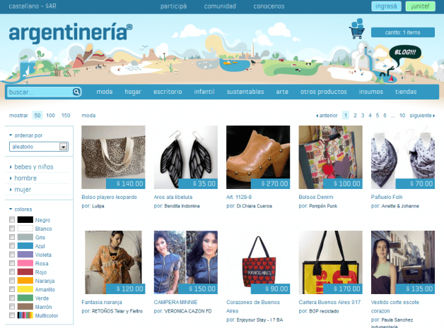 Captura de pantalla de la web Argentinería